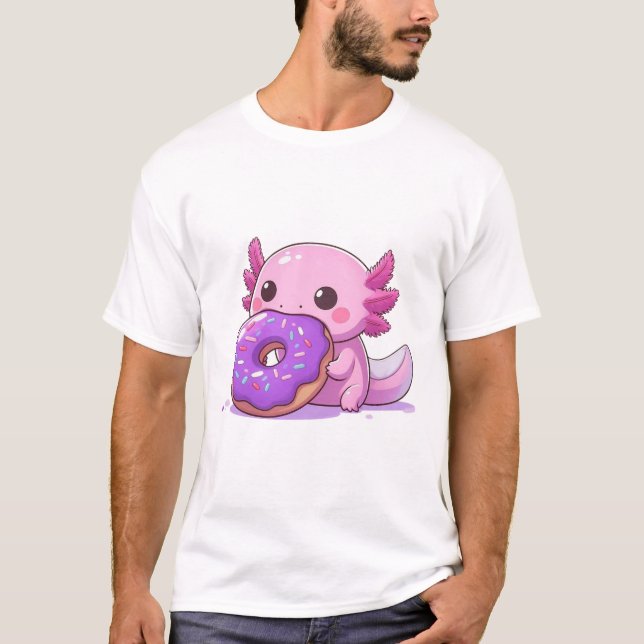 T-shirt Axolotl mange des beignets pourpres. (Devant)