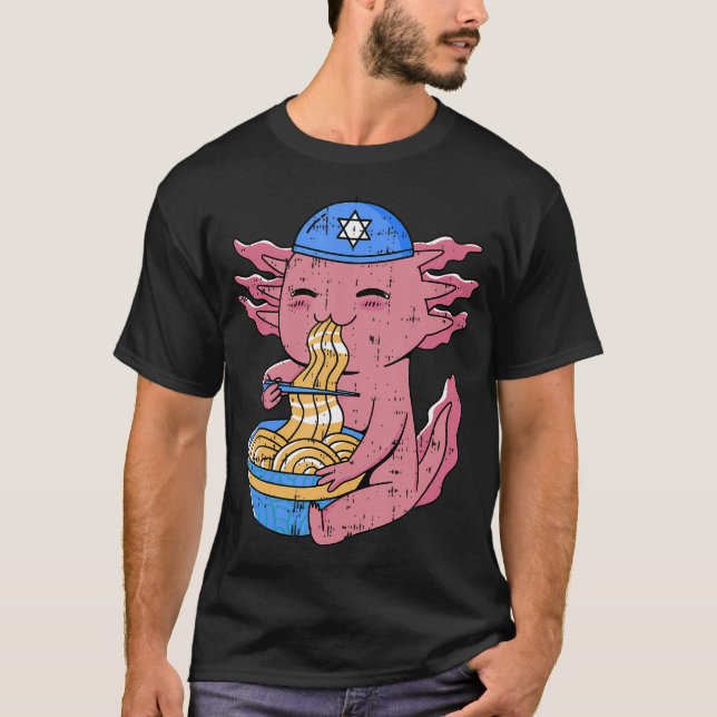 T-shirt Axolotl mangeant des Ramen Hanukkah Étoile de Davi (Devant)