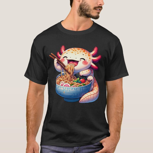T-shirt Axolotl Manger Ramen Anime Kawaii Nourriture japon (Devant)