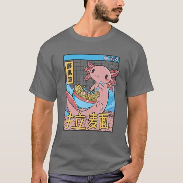 T-shirt Axolotl Manger Ramen Japon Style 80S Otaku Vaporwa (Devant)