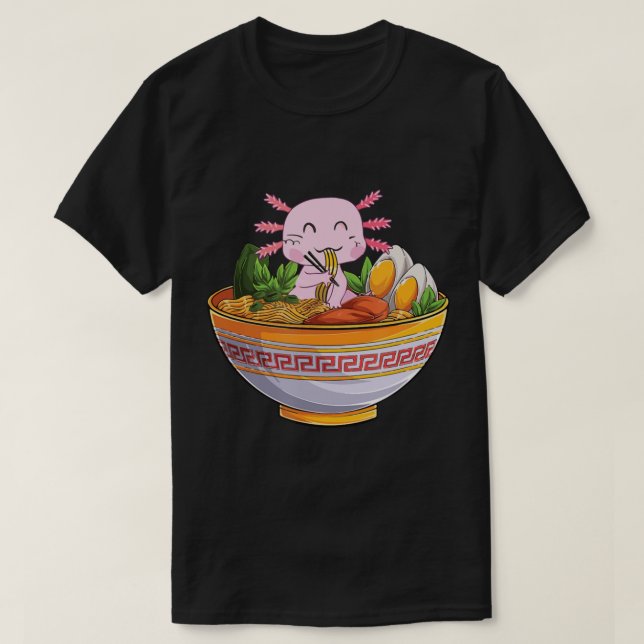 T-shirt Axolotl Manger Ramen nouilles Kawaii Anime Cadeau  (Design devant)