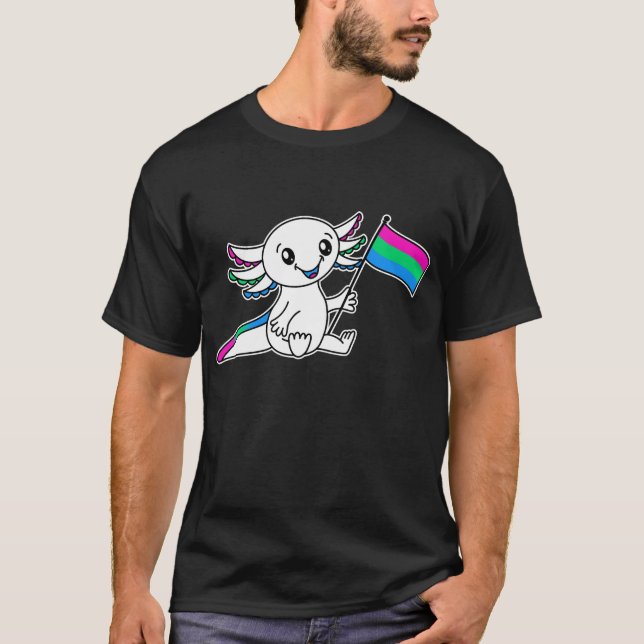 T-shirt Axolotl mignon avec drapeau de fierté polysexuelle (Devant)