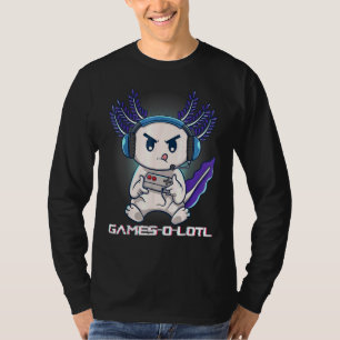 T-shirt Axolotl mignon jouant à des jeux vidéo sur console