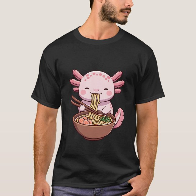 T-shirt Axolotl mignon mangeant du Ramen (Devant)