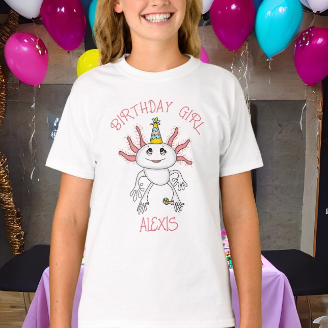 T-shirt Axolotl personnalisé thème d'anniversaire fille (Créateur téléchargé)