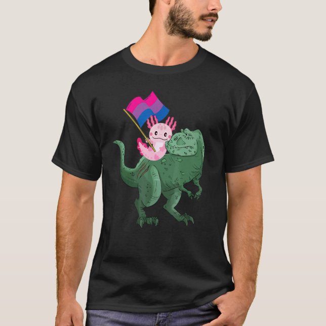 T-shirt Axolotl Riding Dinosaure Bisexuel Drapeau Bisexual (Devant)