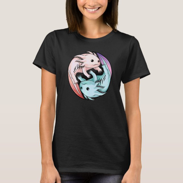 T-shirt Axolotl Yin Yang Cute Mexicaine Marche Poissons En (Devant)