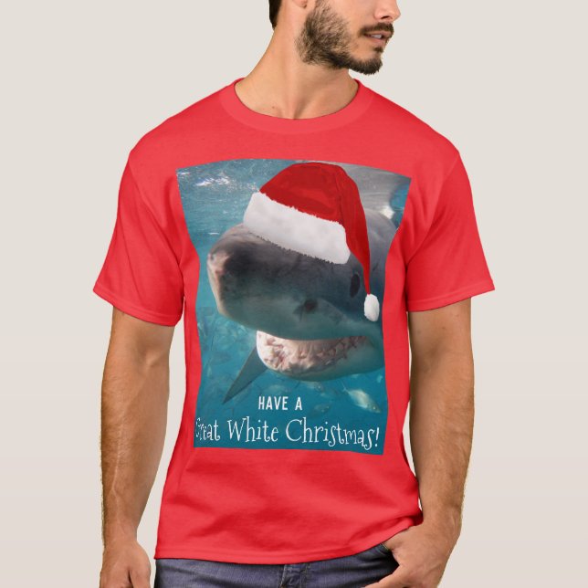 T-shirt Ayez un grand requin blanc de Noël amusant (Devant)