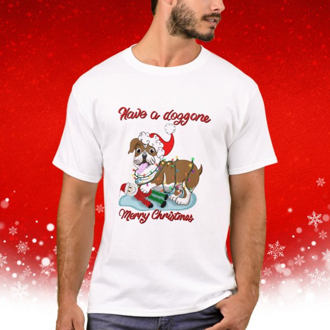 T-shirt Ayez Un Joyeux Doggone Noël Bulldog Lumières (Créateur téléchargé)