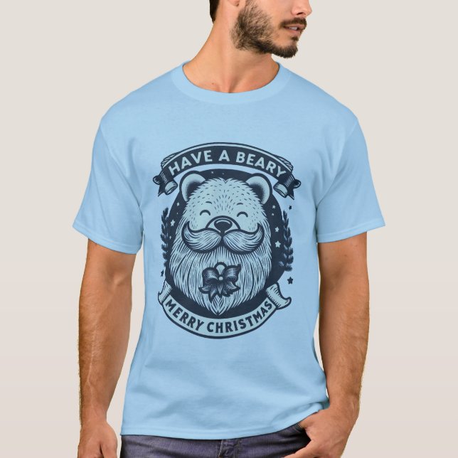 T-shirt Ayez un joyeux Noël de bière ! Ours avec barbe (Devant)