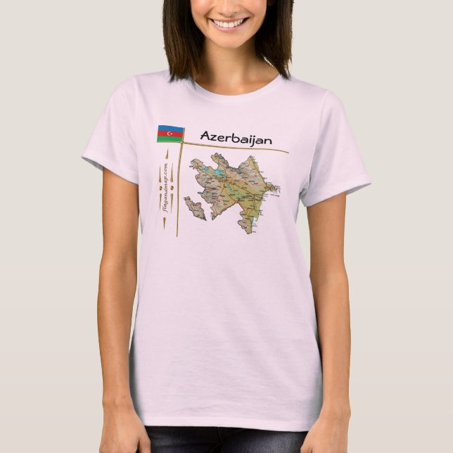 T-Shirt Azerbaïdjan Carte + Drapeau + Titre (Devant)