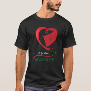T-shirt Azrou Maroc National Drapeau Coeur Emblème Cimier