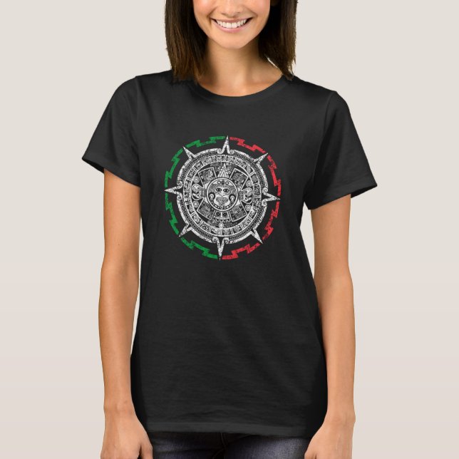 T-shirt Aztec Mayan Calendar Sun Stone Distressed Mexico F (Devant)