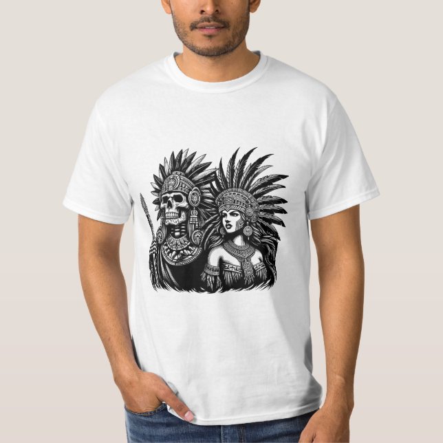 T-shirt Aztec Skeleton Warrior avec Princess (Devant)