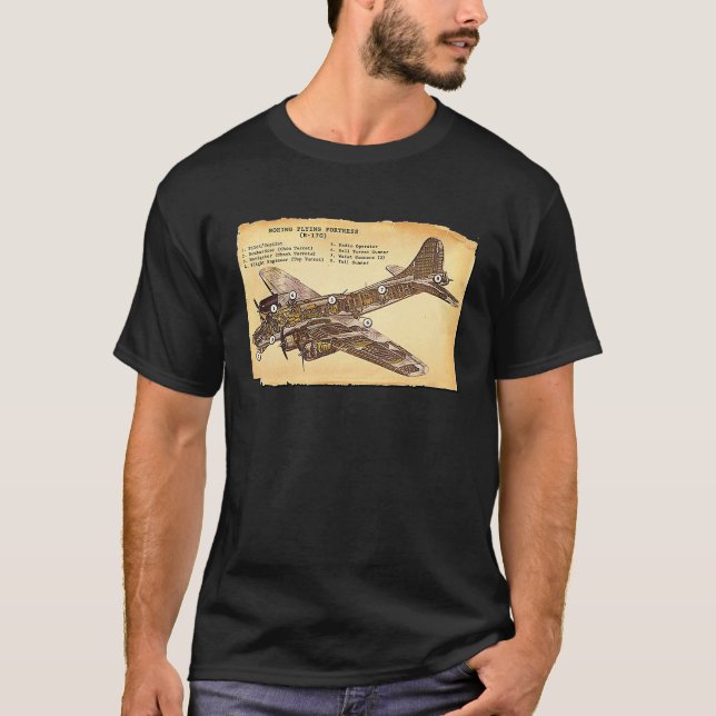 T-shirt B 17 Bomber WWII Flying Fortress Diagram (Devant)
