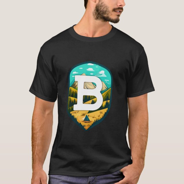 T-shirt B Big Letter Mountain Camping Long Manche T Chemis (Devant)