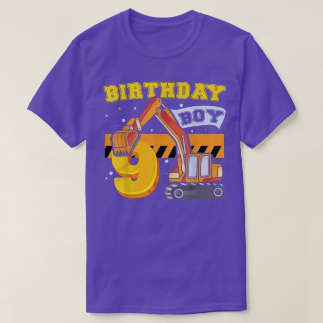 T-shirt B-Day Boy 9 Years Old Digger Builder Construction  (Design devant)
