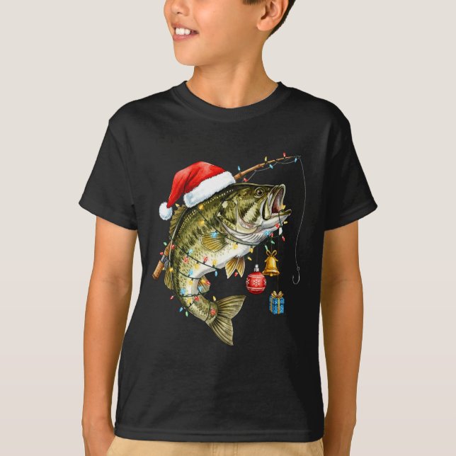 T-shirt B Fish Festive Lights Christmas Funny Fishing Long (Devant)
