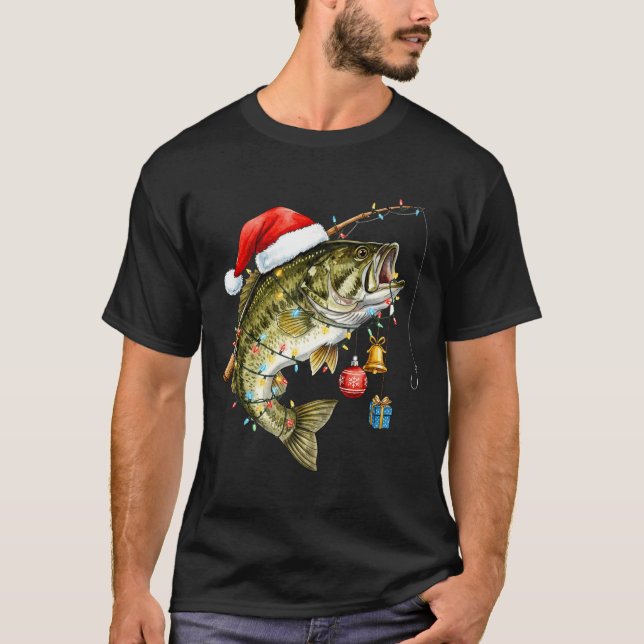 T-shirt B Fish Festive Lights Christmas Funny Fishing Long (Devant)