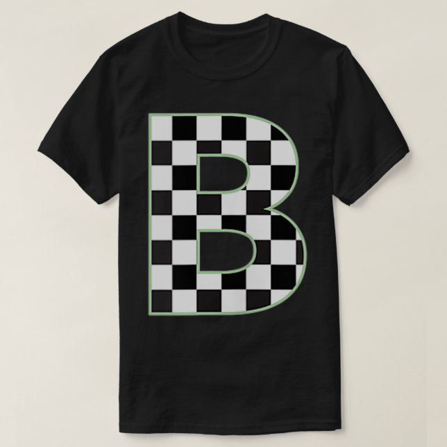 T-shirt B Monogramme initial noir et blanc damier (Design devant)