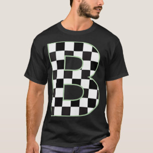 T-shirt B Monogramme initial noir et blanc damier