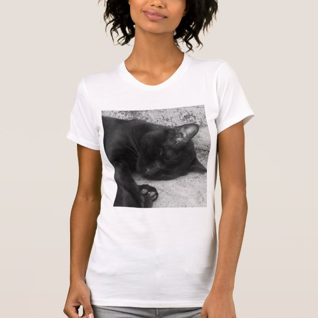 T-shirt B&W - Cat Sleeping (Devant)