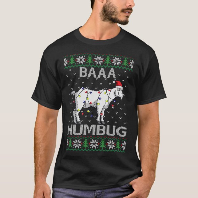 T-shirt Baaa Humbug Chèvre Santa Chapeau lumières de Noël  (Devant)