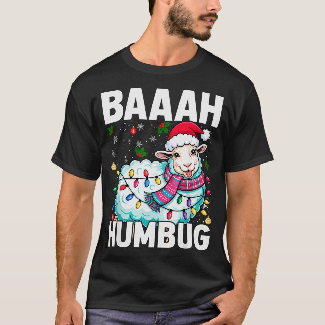 T-shirt Baaah Humbug Sheep Xmas Lights Funny Anti Christma (Devant)