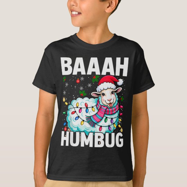T-shirt Baaah Humbug Sheep Xmas Lights Funny Anti Christma (Devant)