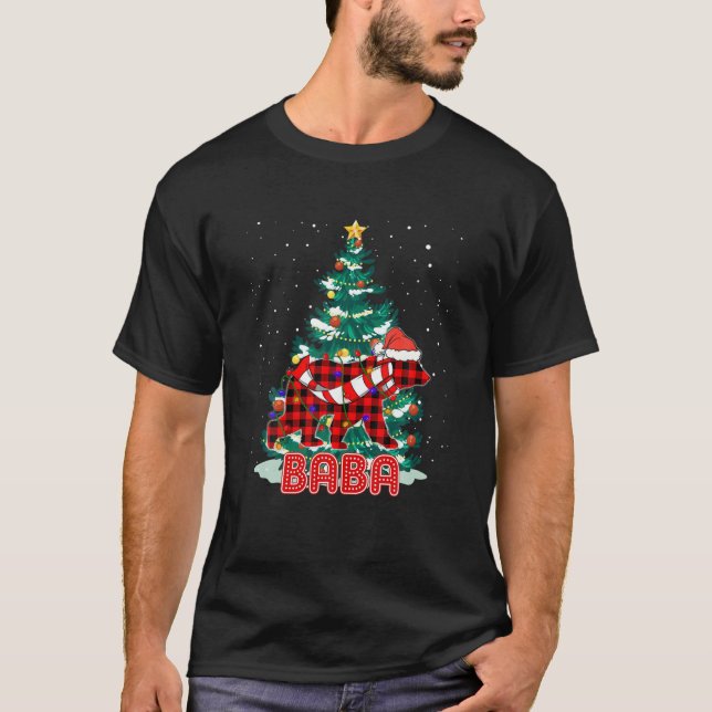 T-shirt Baba Bear Christmas Tree Pajama Red Plaid Buffalo (Devant)