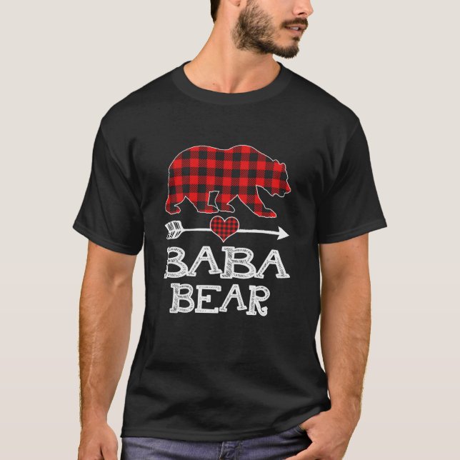 T-shirt Baba Bear Noël Pajama Red Plaid Buffalo Famille (Devant)