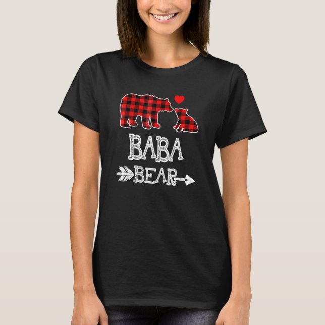 T-shirt Baba Bear Pajama de Noël Rouge Plaid Buffalo Famil (Devant)