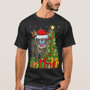 T-shirt Baboon Éclairage Xmas Arbre Santa Hat Baboon Noël