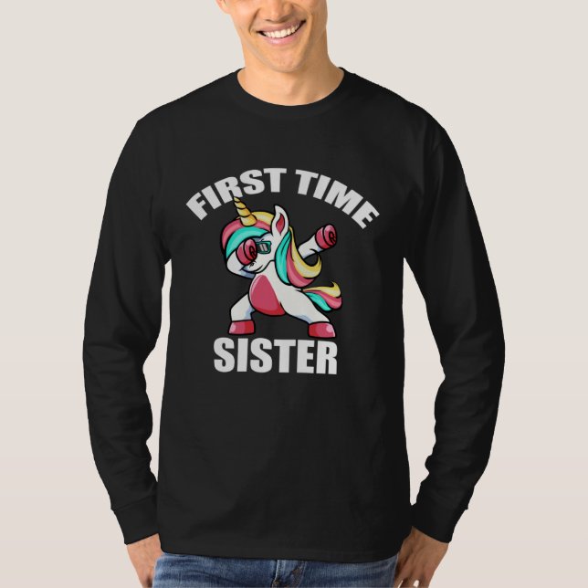T-shirt Baby Announcemen  Dabbing Unicorn 1st Time Sister (Devant)