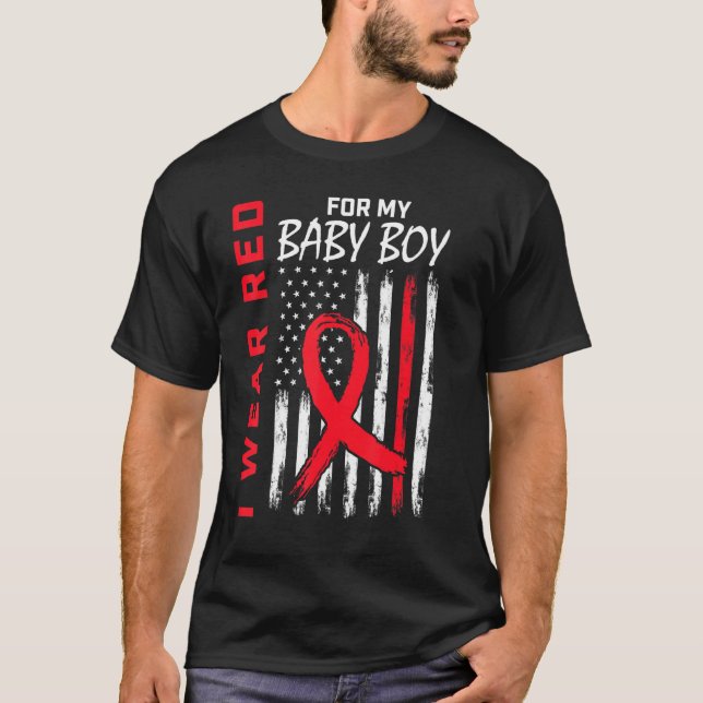 T-shirt Baby Boy Son Heart Disease Awareness US Flag Match (Devant)