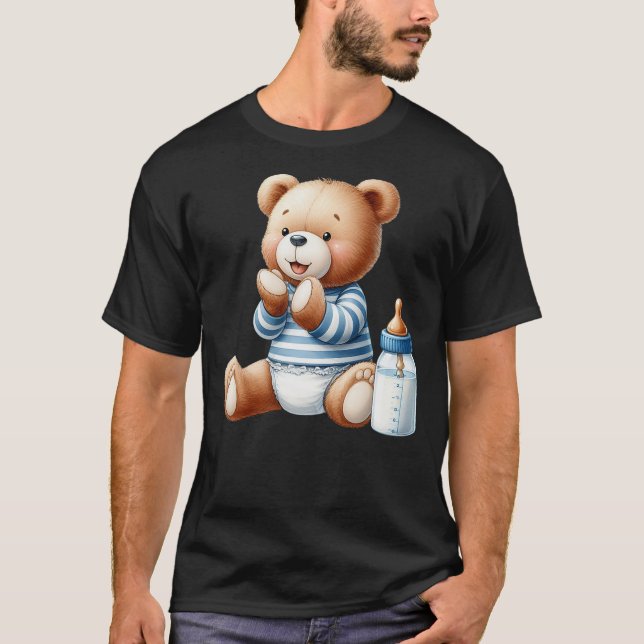 T-shirt Baby Boy Teddy Bear Baby Shower Gender Reveal (Devant)