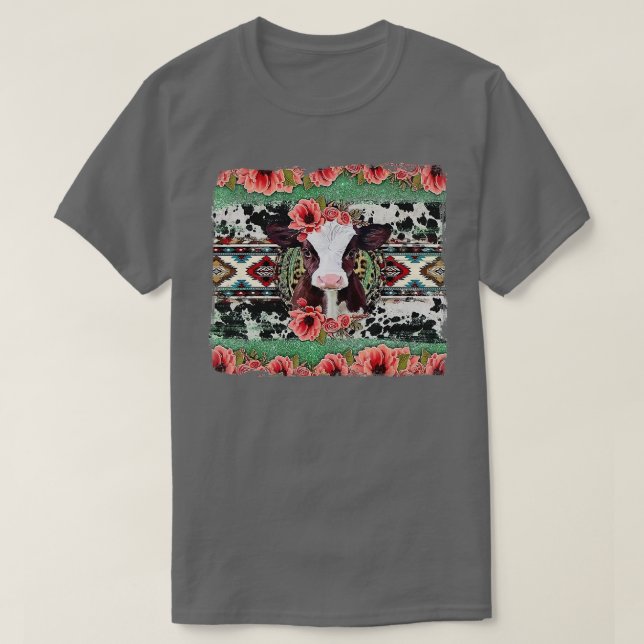 T-shirt Baby Calf Floral Aztec Cowhide Baby Cow Western An (Design devant)