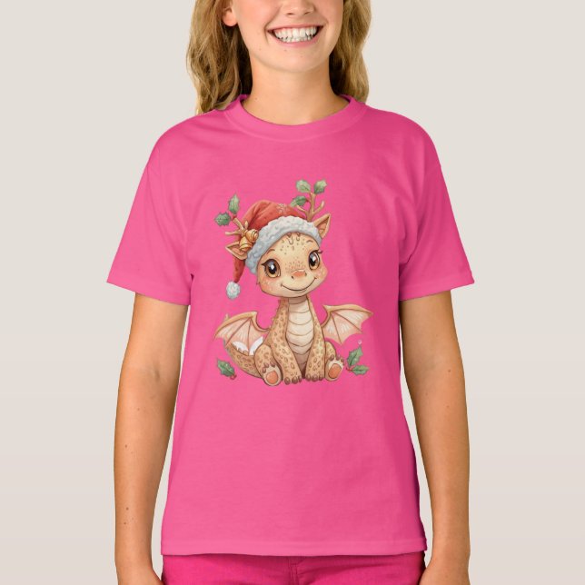 T-shirt Baby Dragon Noël – Enfants Fantastique Vacances Mi (Devant)