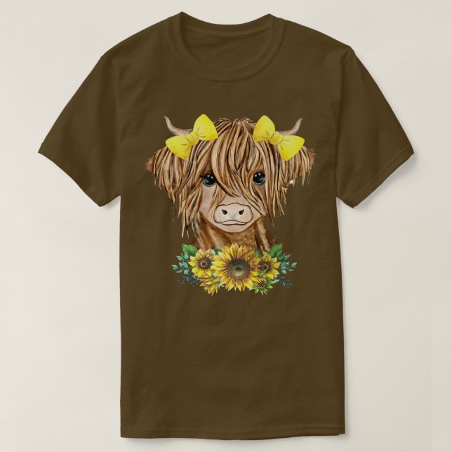 T-shirt Baby Highland Cow Sunflower Western Pays Heifer (Design devant)