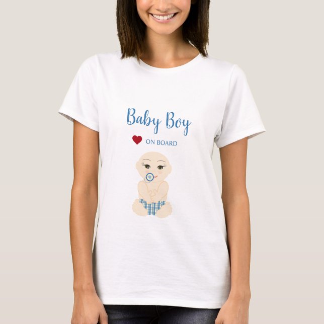 T-shirt Baby je Vais On Board Illustration in Blue Design (Devant)