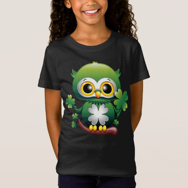 T-Shirt Baby Owl Cute St Patrick Cartoon (Devant)