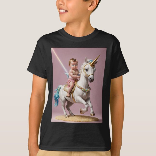 T-shirt Baby Riding A Unicorn (Devant)
