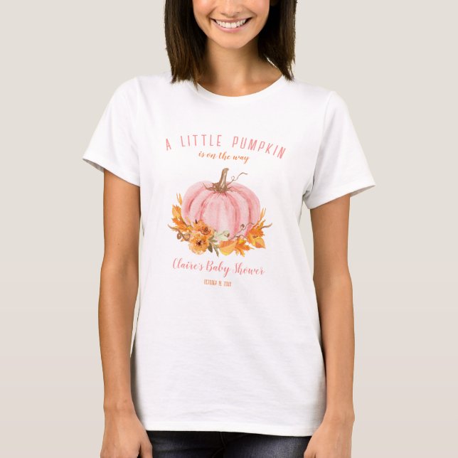 T-shirt Baby shower Citrouille Chute fille rose (Devant)