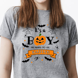 T-shirt baby shower Citrouille d'Halloween "C'est un garço