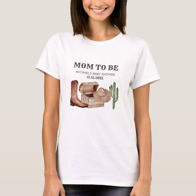 T-shirt Baby shower de petit cow-boy Cactus MAMAN À VENIR (Devant)