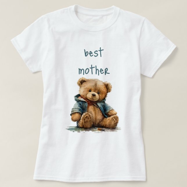 T-shirt Baby shower d'ours en peluche à l'aquarelle brun d (Design devant)