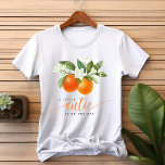 T-shirt Baby Shower Fête de Bébé Orange Citrus Little Cuti<br><div class="desc">Orange Citrus Little Cutie En Route Baby Shower T-Shirt</div>