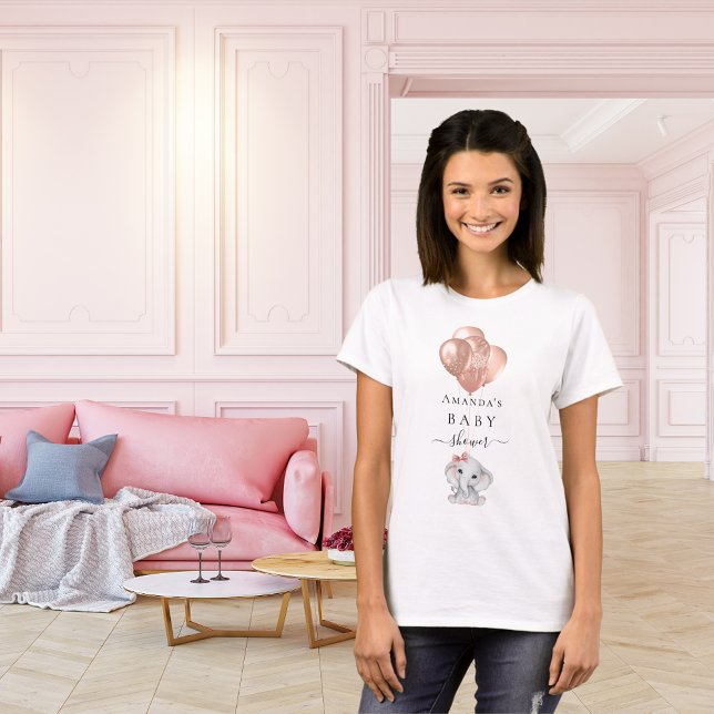 T-shirt Baby shower rose en or ballons éléphant fille (Créateur téléchargé)