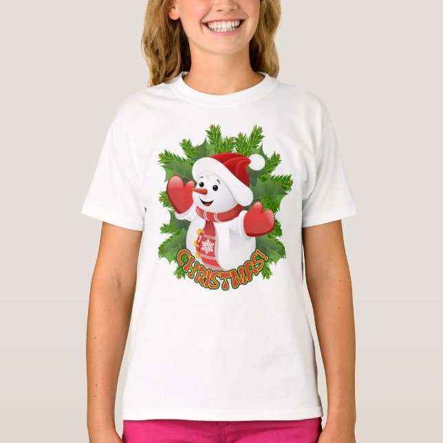 T-shirt Baby Snowman avec ornement de flocons de neige en  (Devant)
