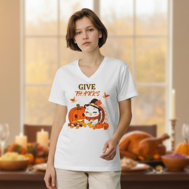 T-shirt Baby Turkey And Pumpkin Celebrating Thanksgiving  (Créateur téléchargé)